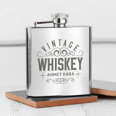 Vintage İsme Özel Çelik İçki Matarası 6 Oz Gümüş - 3