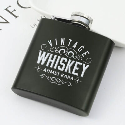 Vintage İsme Özel Çelik İçki Matarası 6 Oz Yeşil - 2