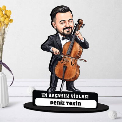 Violacı Müzisyen Erkek Karikatürlü Biblo - 1