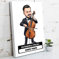 Violacı Müzisyen Erkek Karikatürlü Kanvas Tablo