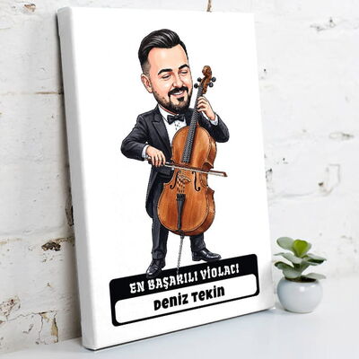 Violacı Müzisyen Erkek Karikatürlü Kanvas Tablo - 1