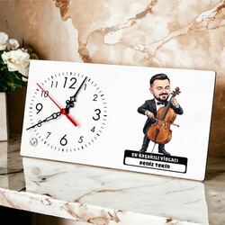 Violacı Müzisyen Erkek Karikatürlü Masa Saati