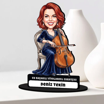 Viyolonsel Sanatçısı Müzisyen Kadın Karikatürlü Biblo - 1