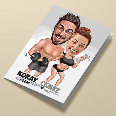 Vücut Çalışan Sevgililer Karikatürlü Tebrik Kartı - 1