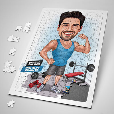 Vücut Geliştiren Erkek Karikatürlü Puzzle - 1
