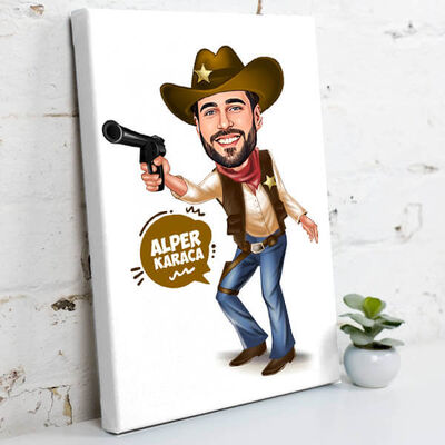 Vahşi Batı Temalı Karikatürlü Kanvas Tablo - 1