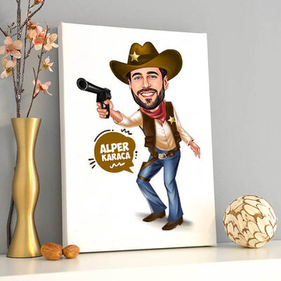 Vahşi Batı Temalı Karikatürlü Kanvas Tablo - 2