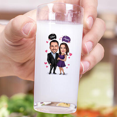 Yakışan Çift Karikatürlü İkili Rakı Bardağı Seti - 3