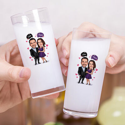 Yakışan Çift Karikatürlü İkili Rakı Bardağı Seti - 2