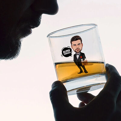 Yakışıklı Damat Karikatürlü Viski Bardağı - 3