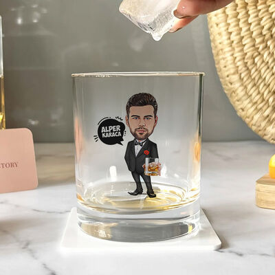 Yakışıklı Damat Karikatürlü Viski Bardağı - 2