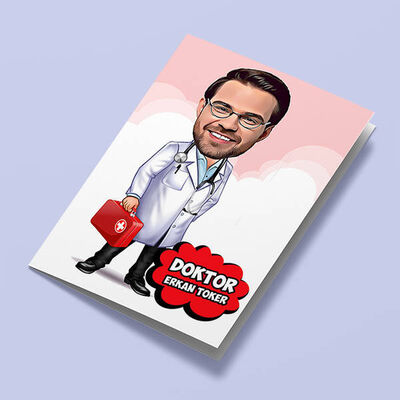 Yakışıklı Erkek Doktor Karikatürlü Tebrik Kartı - 1