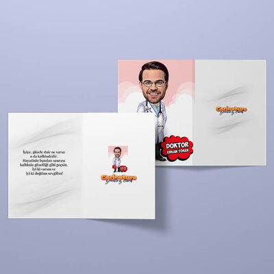 Yakışıklı Erkek Doktor Karikatürlü Tebrik Kartı - 2