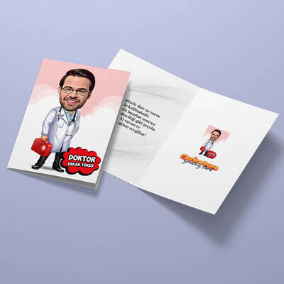 Yakışıklı Erkek Doktor Karikatürlü Tebrik Kartı - 3