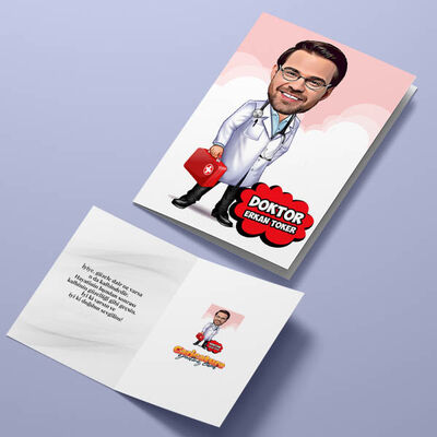 Yakışıklı Erkek Doktor Karikatürlü Tebrik Kartı - 4