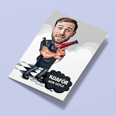 Yakışıklı Erkek Kuaför Karikatürlü Tebrik Kartı - 1