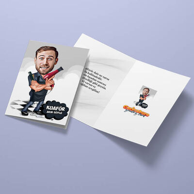 Yakışıklı Erkek Kuaför Karikatürlü Tebrik Kartı - 3