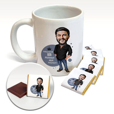 Yakışıklı Karikatürlü Kupa ve Çikolata - 1