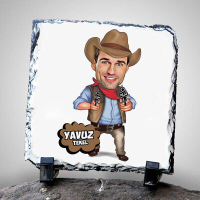 Yakışıklı Kovboy Karikatürlü Taş Baskı - 1
