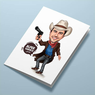 Yakışıklı Kovboy Karikatürlü Tebrik Kartı - 1