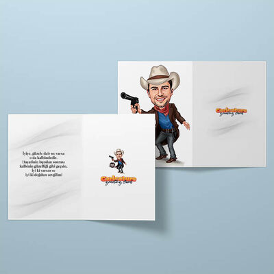 Yakışıklı Kovboy Karikatürlü Tebrik Kartı - 2