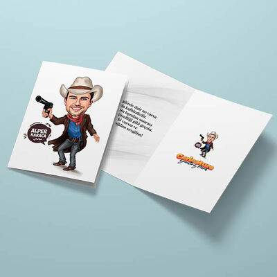 Yakışıklı Kovboy Karikatürlü Tebrik Kartı - 3