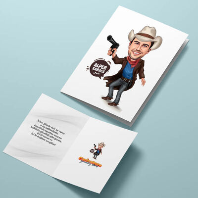 Yakışıklı Kovboy Karikatürlü Tebrik Kartı - 4
