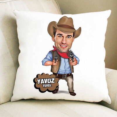 Yakışıklı Kovboy Karikatürlü Yastık - 1
