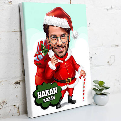 Yakışıklı Noel Baba Karikatürlü Kanvas Tablo - 1
