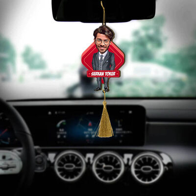 Yakışıklı Takım Elbiseli Adam Karikatürlü Araba Süsü - 1