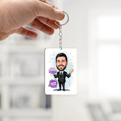Yaş Günü Kutlayan Erkek Karikatürlü Anahtarlık - 1