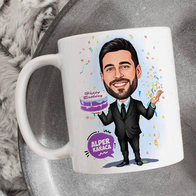 Yaş Günü Kutlayan Erkek Karikatürlü Bardak - 1