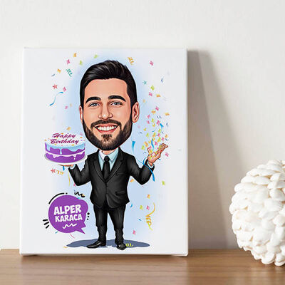 Yaş Günü Kutlayan Erkek Karikatürlü Kanvas Tablo - 1