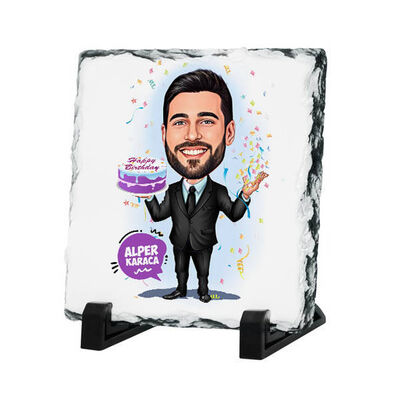 Yaş Günü Kutlayan Erkek Karikatürlü Taş Baskı - 1
