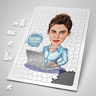 Yazılımcı Kadın Karikatürlü Puzzle - 1