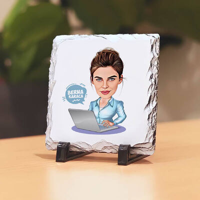 Yazılımcı Kadın Karikatürlü Taş Baskı - 1