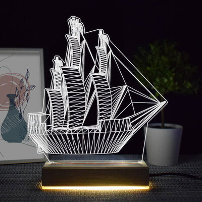Yelkenli Gemi Tasarımlı 3d Led Lamba - 1
