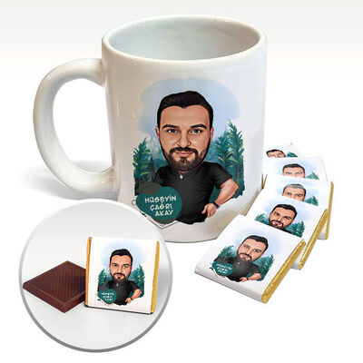 Yeşil Seven Adam Karikatürlü Kupa ve Çikolata - 1