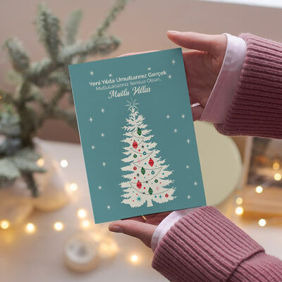 Yılbaşı Çam Ağacı Mesajlı Kişiye Özel Kartpostal - 3