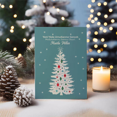 Yılbaşı Çam Ağacı Mesajlı Kişiye Özel Kartpostal - 4