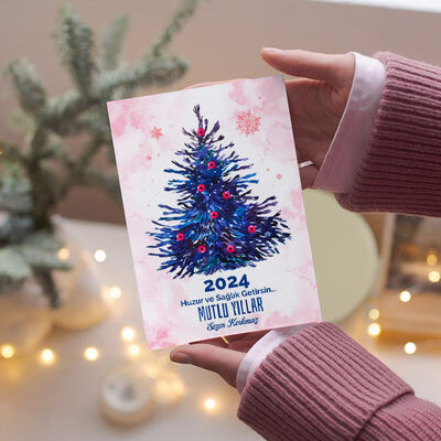 Yılbaşı Çam Ağacı Orijinal Kişiye Özel Kartpostal - 4