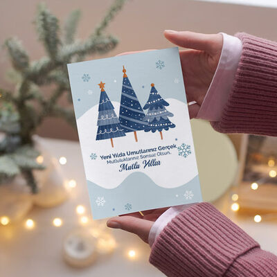 Yılbaşı Çam Ağacı Temalı Kişiye Özel Kartpostal - 3