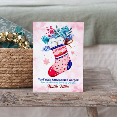 Yılbaşı Çorabı Mesajlı Kişiye Özel Kartpostal - 2