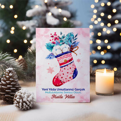 Yılbaşı Çorabı Mesajlı Kişiye Özel Kartpostal - 3