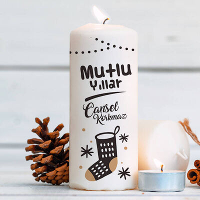 Yılbaşı Çorabı Tasarımlı Mesajlı Mum - 1