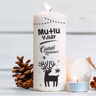 Yılbaşı Geyiği Tasarımlı Mesajlı Mum - 1