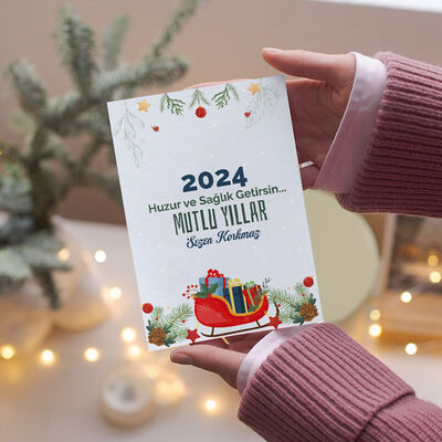 Yılbaşı Hediyeleri Temalı Kişiye Özel Kartpostal - 3
