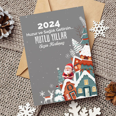 Yılbaşı Noel Baba Temalı Kişiye Özel Kartpostal - 1