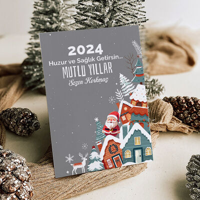 Yılbaşı Noel Baba Temalı Kişiye Özel Kartpostal - 2