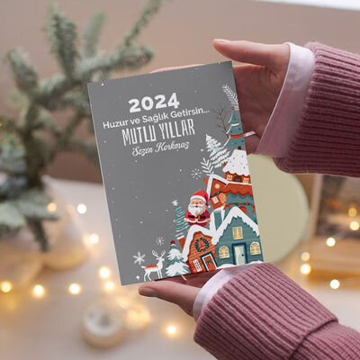 Yılbaşı Noel Baba Temalı Kişiye Özel Kartpostal - 3